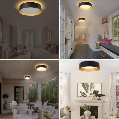Vista 6 de Bargeni Lámpara de techo empotrada, lámpara de techo LED de 12.5 pulgadas con luz nocturna, negro mate con interior dorado, 24 W/2700 K/3000 K/4000