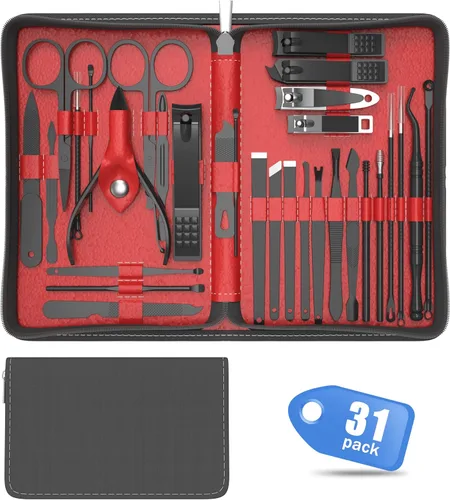 Vista 8 de Tseoa Juego de manicura de cuidado personal, kit de cortaúñas, juego profesional de pedicura para cortaúñas, herramientas de uñas con lujosa funda