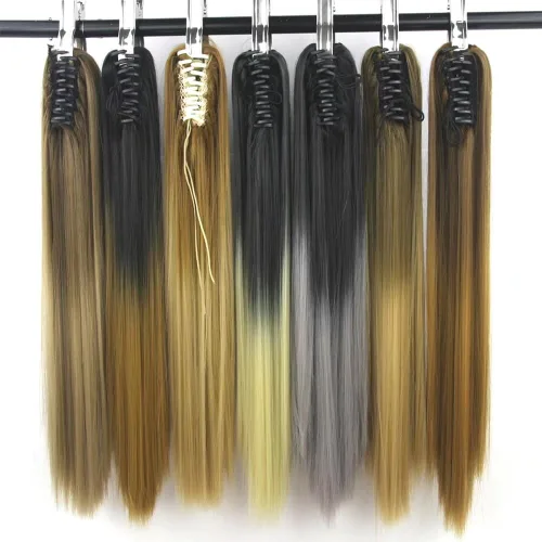 Vista 6 de iLUU Extensiones de cabello sintético largo y lacio, con pinza para cola de caballo para mujer