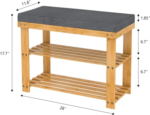 Vista 15 de Domax Zapatero para entrada, zapatero de bambú de 3 niveles con asiento tapizado acolchado, color marrón