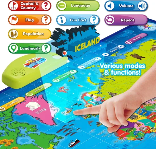 Vista 3 de BEST LEARNING i-Poster My World Interactive Map - Juguete educativo para niños de 5 a 12 años, juego de aprendizaje de geografía como regalo