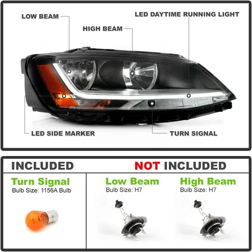 Vista 2 de ACANII - Para [modelo halógeno] 2017-2018 Volkswagen Jetta con LED DRL faro delantero reemplazo lado pasajero