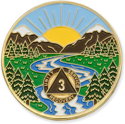 Vista 49 de Moneda AA de 1 año – Medallón de recuperación de ondas estrelladas de Sobriety Mint – azul/blanco/dorado