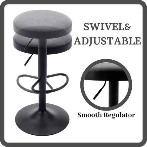 Vista 5 de Taburetes de bar sin espalda, taburetes de bar ajustables redondos individuales para encimera de cocina, taburete giratorio de altura de barra, Gris