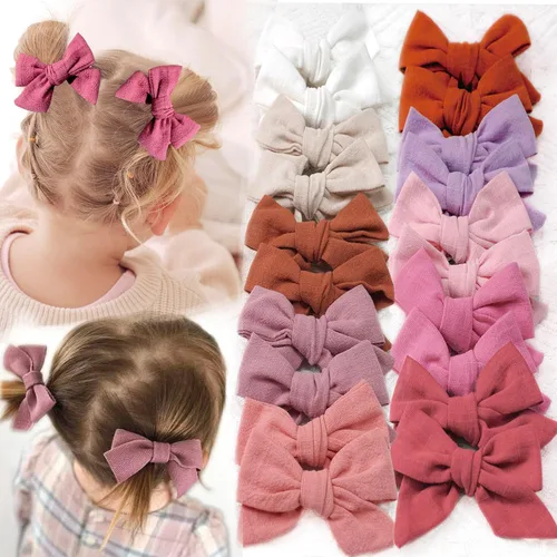 Vista 10 de CÉLLOT 40 Piezas Lazos para el Cabello de Niñas Lazos de Tela de Lino Clips de Cocodrilo Accesorios para el Cabello para Niñas Pequeñas Niños