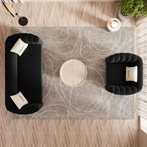 Vista 8 de Moderno sofá de terciopelo negro para sala de estar, sofá individual de 42 pulgadas con patas de esfera de metal dorado (negro 1S)