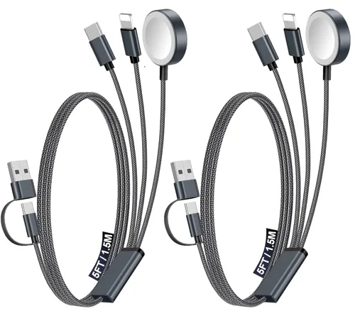 Vista 15 de Paquete de 1 cable de carga múltiple para artículos esenciales de viaje, cargador de Apple Watch, cargador de iPhone, [3 en 2] cable tipo