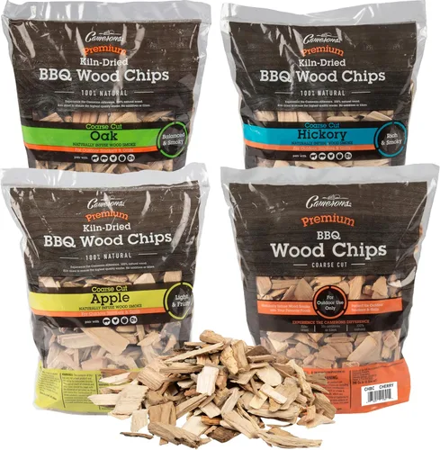 Camerons Chips de madera natural para ahumador, paquete de 4 – manzana, nogal, roble, aliso, 260 cu en bolsa, aproximadamente 2 libras ea, parrilla