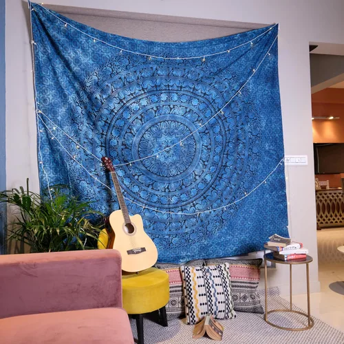 Vista 35 de Craft Trade Tapiz para colgar en la pared con diseño de mandala de algodón indio para decoración estética, bohemio, hippie, sala de estar, Blanco