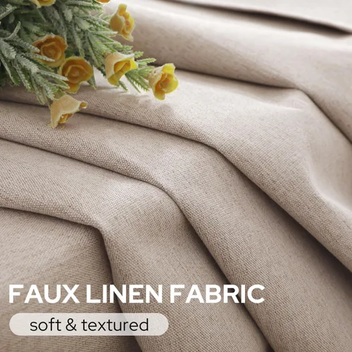 Vista 4 de HOMEIDEAS Cortinas 100% opacas beige de 63 pulgadas de largo, mezcla de lino con textura de oscurecimiento, cortinas con aislamiento térmico