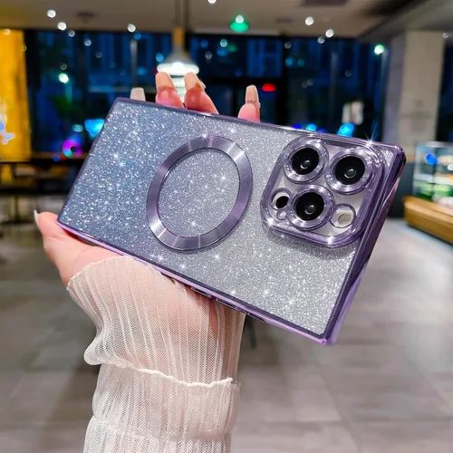 Vista 4 de Funda para iPhone 14 Pro Max, compatible con MagSafe, funda magnética con purpurina, lujosamente lindas, chapadas, brillantes para iPhone 14 Pro Max
