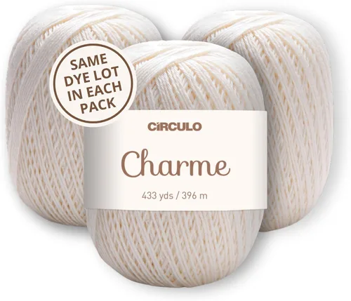 Vista 53 de CIRCULO Charme - Paquete de hilo para tejer y ganchillo, 3 bolas de 100% algodón virgen brasileño mercerizado, peso deportivo suave, color 2012