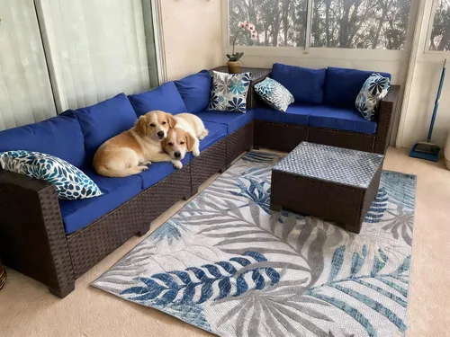 Vista 8 de Oslimea Fundas de cojín de repuesto para exteriores, 17 x 15 x 2 pulgadas, impermeables, para muebles de patio, con lazo, paquete de 2 fundas