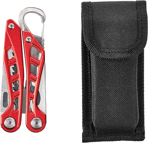 Vista 5 de Yaxa Basics Multiherramienta de acero inoxidable 8 en 1 con seguro de bloqueo y funda de nailon, rojo