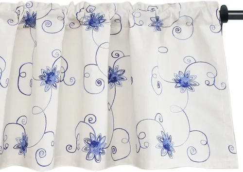 VOGOL - Cenefa de cocina bordada con flores para ventanas, cenefa decorativa con filtro de luz para baño, cortinas con bolsillo para varilla corta