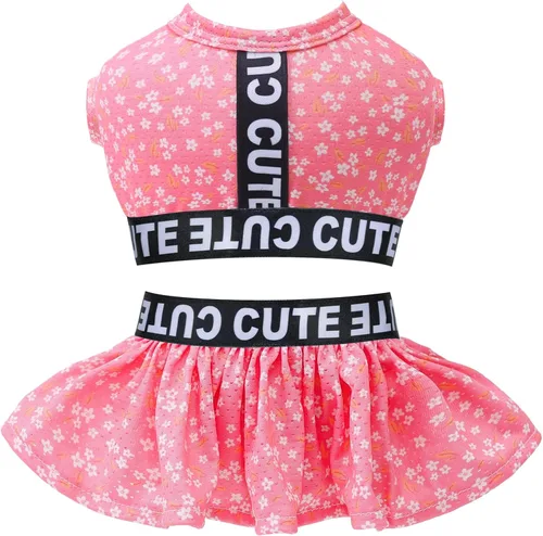 Vista 17 de CuteBone Vestido deportivo de dos piezas para perros Athleisure con estampado de leopardo, falda rosa para cachorros, ligera, para perros pequeños