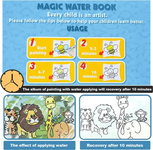 Vista 3 de 4 paquetes de libros de dibujo con agua, libros de colorear y garabatear con agua, libros de actividades reutilizables con revelación de agua