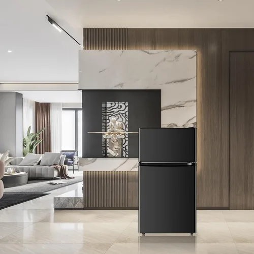 Vista 7 de Saeoola Mini refrigerador con congelador, 3.2 pies cúbicos, mini refrigerador compacto de 2 puertas con congelador separado para dormitorio