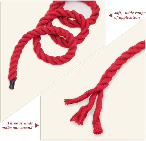 Vista 5 de Cuerda de algodón roja trenzada de 3/8 pulgadas, cuerda para manualidades para proyectos de bricolaje, decoración y más (100 pies)