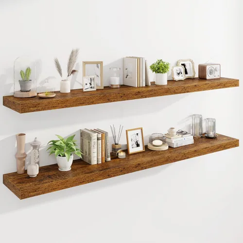 Vista 11 de Marsmiles Estantes flotantes de 32" para pared, estantes de madera con soportes invisibles, juego de 2, estante de pared de estilo rústico de granja