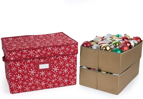 Vista 30 de Covermates Keepsakes – Caja de almacenamiento ajustable de 72 piezas – Capacidad para adornos de 4 pulgadas – Resistente – Asas – apilables