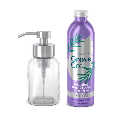 Vista 8 de Grove Co. Concentrado de jabón de manos espumoso (12 onzas líquidas) + dispensador de jabón de vidrio reutilizable, kit de inicio recargable líquido
