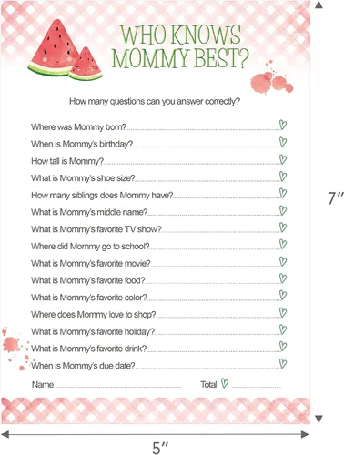 Vista 4 de Juego de sandía para baby shower Quién conoce mejor a mamá (24 unidades)
