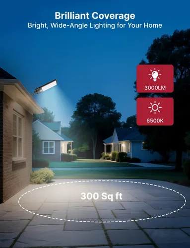 Vista 2 de Luces solares impermeables para exteriores, 3000 lúmenes, luz de inundación LED con sensor de movimiento, iluminación de seguridad al aire libre