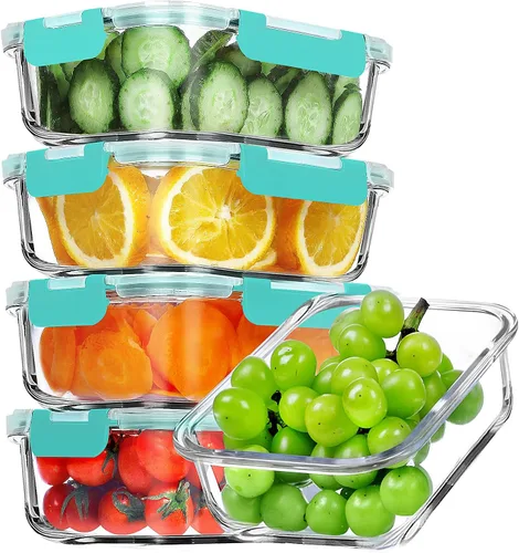 Vista 10 de VERONES Paquete de 5 recipientes de 36 onzas de vidrio para preparar comidas, juego de recipientes de vidrio herméticos para almuerzos, recipientes