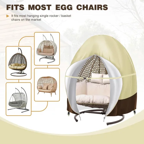 Vista 2 de Funda para silla de huevo de patio con cremallera, 91 x 80 pulgadas, funda doble extragrande para silla de huevos colgante al aire libre