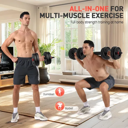 Vista 2 de UKEEP - Juego de mancuernas ajustables de 20/30/40/55/60/70/80/90 libras con conector, 2 o 3 en 1, utilizadas como barras, pesas rusas, ejercicios