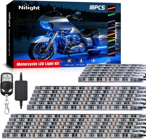 Vista 11 de Nilight - TL-35 Kit de luces LED RGB para motocicleta, 12 piezas, impermeable, multicolor, lámpara de luces de atmósfera con controles remotos