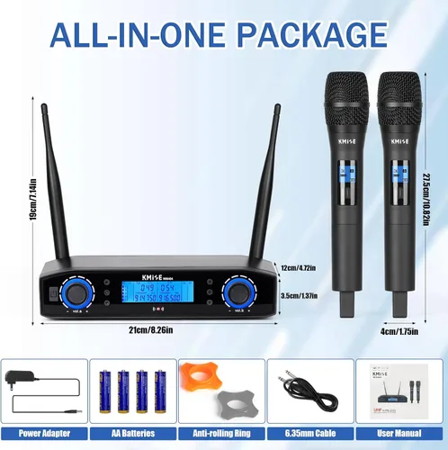 Vista 8 de Kmise Sistema de micrófono inalámbrico, micrófonos inalámbricos duales, escaneo automático y par de infrarrojos, frecuencias ajustables UHF de 2 x