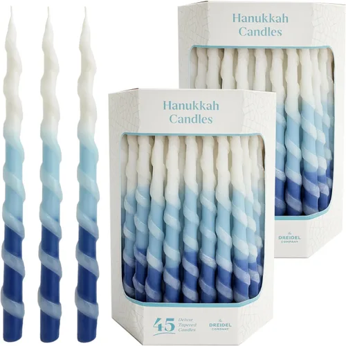 Vista 9 de Velas de menorá de Hanukkah trenzadas de lujo azul y blanco para las 8 noches de Janucá (paquete de 10)