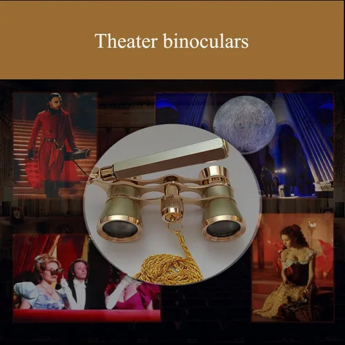 Vista 6 de Telescopio binocular de 3 × 25, mango plegable, compacto y ligero con cadena, gafas de ópera con mango para mujeres y niños (dorado)