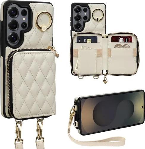 Vista 65 de Keallce Funda para iPhone 12 Pro/iPhone 12 de 6.1 pulgadas, cartera cruzada con cremallera para mujer, tarjetero con bloqueo RFID, funda de cuero