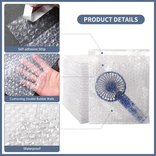 Vista 3 de zmybcpack 100 paquetes de bolsas de burbujas autoadhesivas 7.5x7.5 pulgadas, bolsas de burbujas pequeñas de doble pared transparente, bolsas