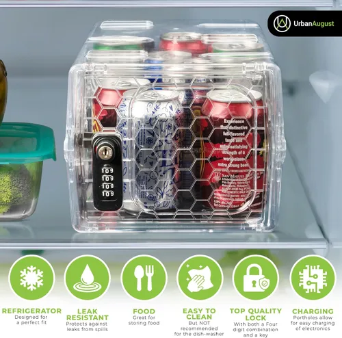 Vista 5 de Urban August Caja de seguridad para alimentos y medicinas, combinación doble y caja de bloqueo con llave, hecha de plástico de grado industrial
