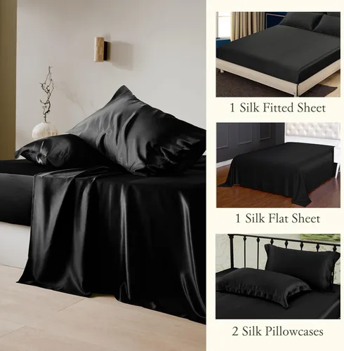 Vista 3 de LilySilk Sábanas de seda de morera de 4 piezas, 19 sábanas de seda Momme, 1 sábana encimera, 1 sábana bajera y 2 fundas de almohada de seda Oxford