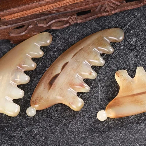 Vista 3 de Cuerno Gua Sha peine cuero cabelludo masaje meridiano raspado terapia de acupuntura anticelulitis pérdida de cabello relajación Guasha herramienta
