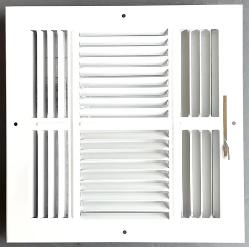 Registro de suministro de aire para techo/pared lateral de acero con cara estampada de 4 vías, 10 x 10 pulgadas, cubierta de ventilación, dimensión