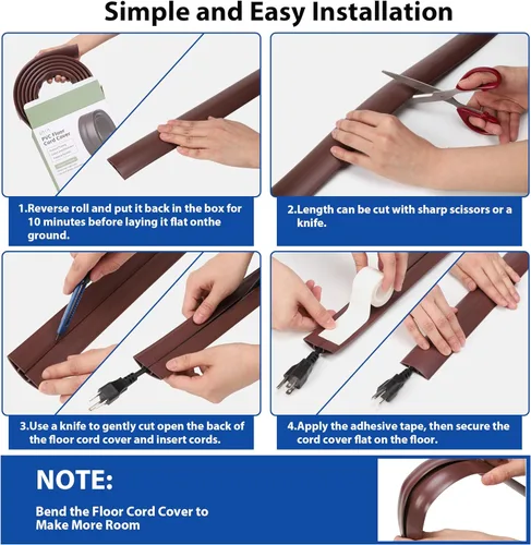 Vista 5 de Cubierta de cable de 4 pies, cubierta de cable beige para el suelo, cubierta de cable de extensión para cable de alimentación, organizador de cables