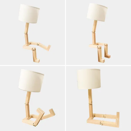 Vista 4 de Lámpara de mesa robot, bonita luz de noche, brazos y patas de madera ajustables, bonita lámpara de escritorio, iluminación de noche novedosa