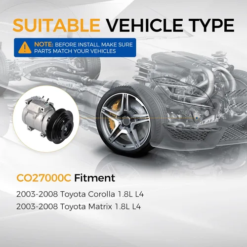 Vista 3 de PAROD Compresor de aire acondicionado CO27000C con embrague apto para Toyota Corolla 2003-2008, Matrix 1.8L L4 2003-2008
