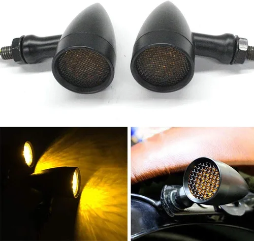 Vista 8 de 2 luces LED de color negro 15 para motocicleta, luz de freno, intermitente, luz ámbar para Harley Honda Chopper, luz ámbar
