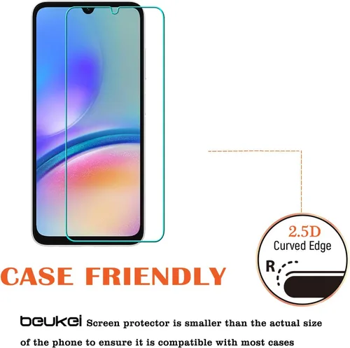 Vista 4 de Protector de pantalla diseñado para Samsung Galaxy A05s/Galaxy A05, vidrio templado, sensible al tacto, compatible con fundas, dureza 9H