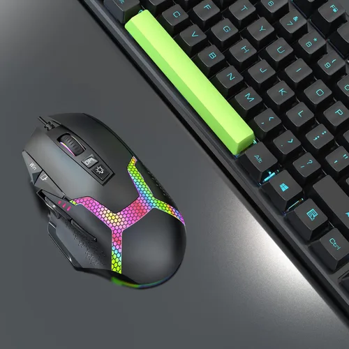 Vista 6 de AOGTUNAL Mouse para juegos con botones programables, diseño ergonómico, iluminación RGB - Mouse duradero con cable para computadora con 10 botones