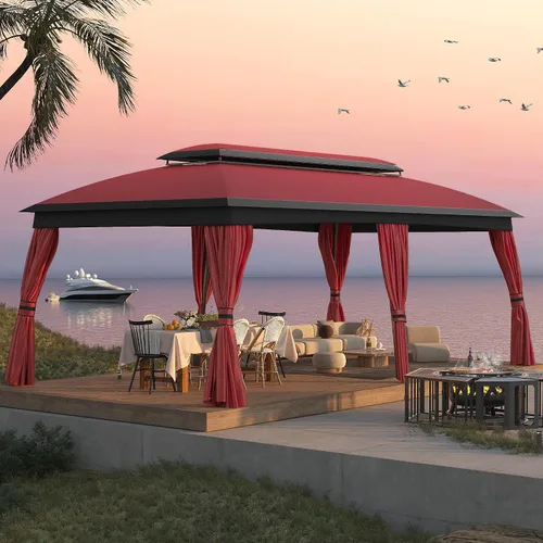 Gazebo para patio al aire libre, 10 x 20 pies, CPAI-84 - Tienda de campaña resistente y refugio con techo doble, mosquitera y cortinas de privacidad