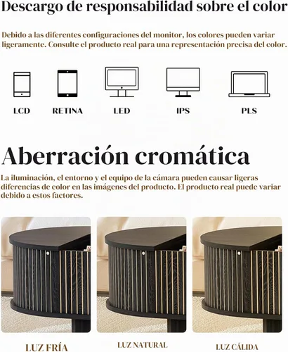 Vista 9 de Mesa auxiliar ovalada con almacenamiento, de madera acanalada de 47 pulgadas, moderna mesa de centro de mediados de siglo para sala de estar
