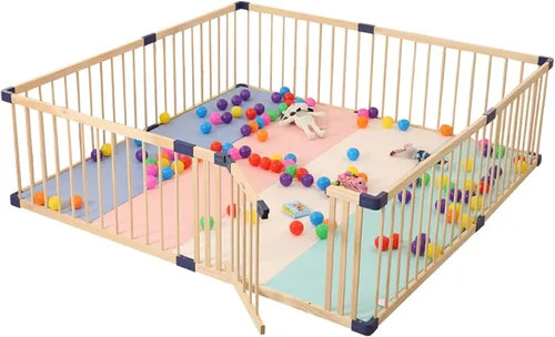 Vista 14 de Jolan Corralito para bebés con puerta, valla de madera para interiores y exteriores, corralito de seguridad para niños, valla de gateo